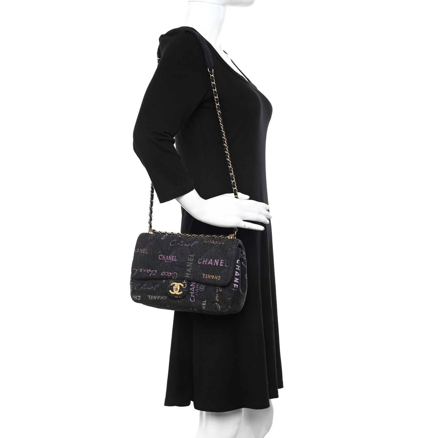 Chanel Denim Quilted Denim Mood Large Flap Black Multicolor 2 of 10