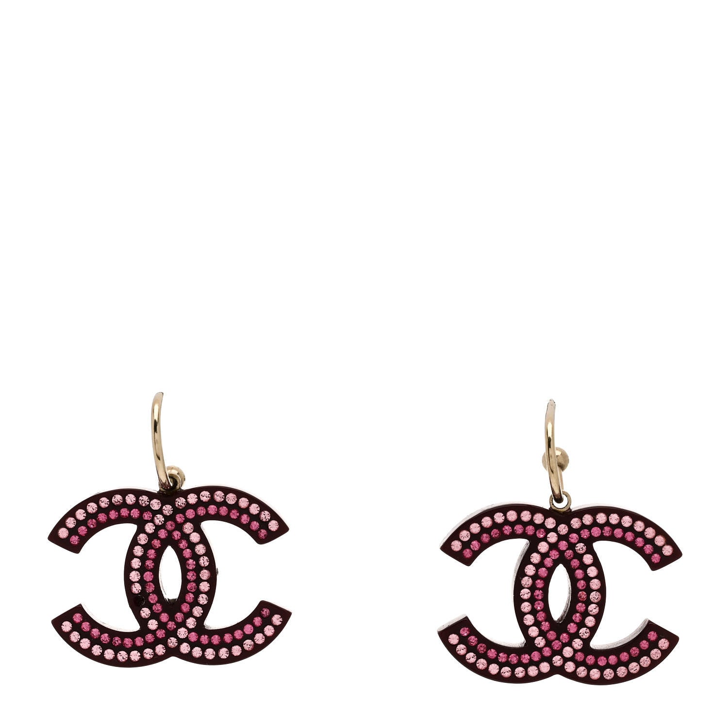 Chanel Crystal Resin CC Drop Earrings Pink Burgundy 1 of 5