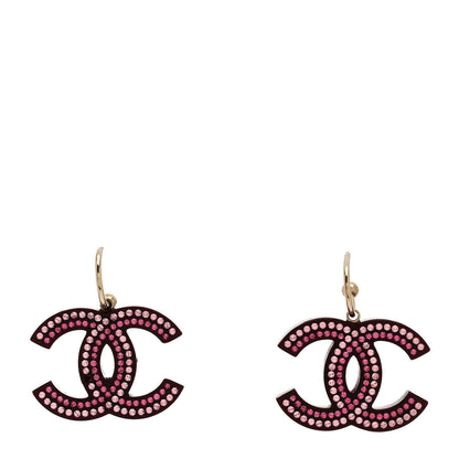 Chanel Crystal Resin CC Drop Earrings Pink Burgundy 1 of 5