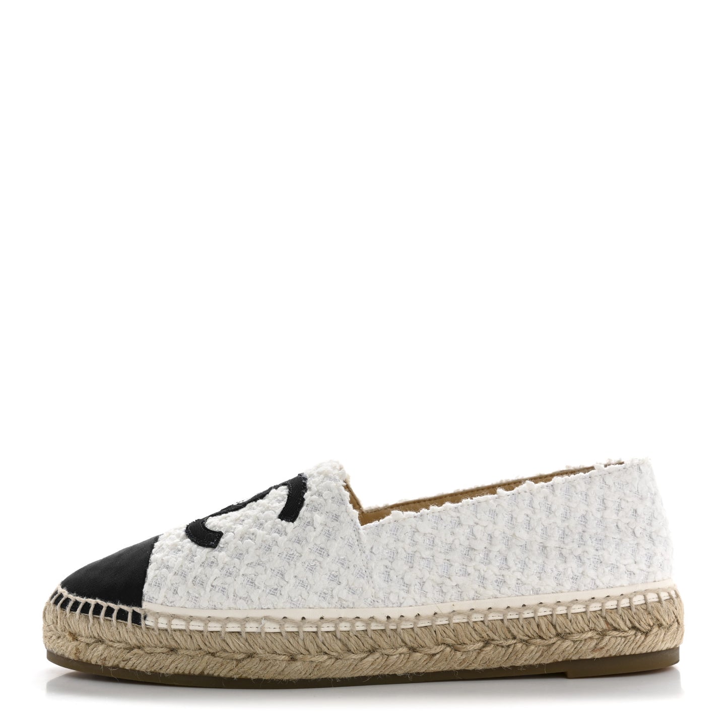 Tweed Grosgrain CC Espadrilles 41 White Black
