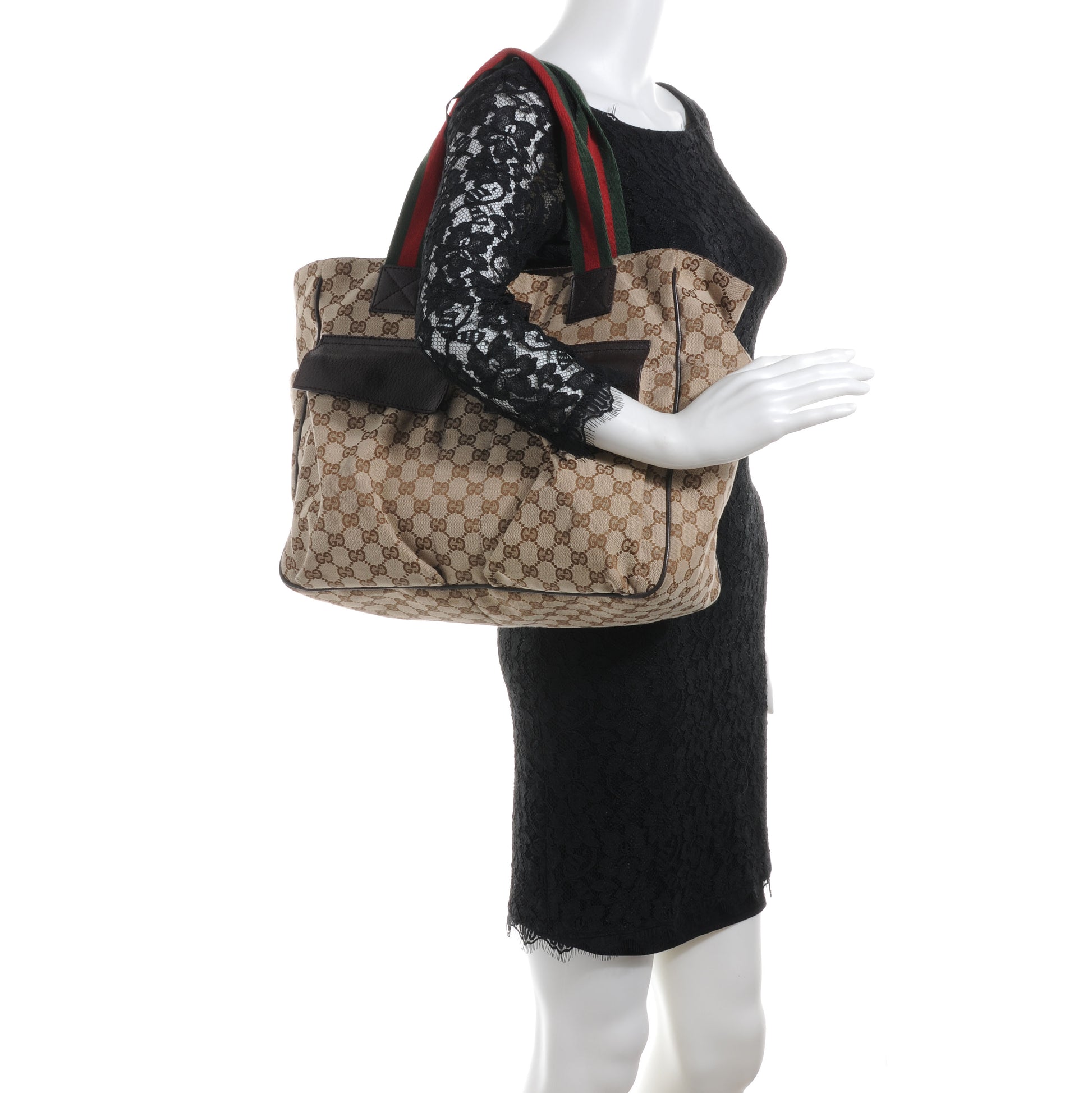 Gucci GG Monogram Medium Web Handle Double Pocket Tote Brown 2 of 7