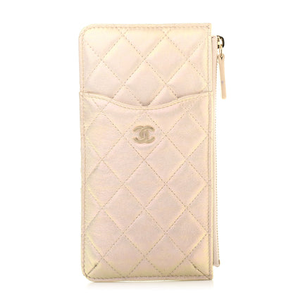 Chanel Iridescent Lambskin Quilted Classic Flat Wallet Pouch Ivory 1 of 7