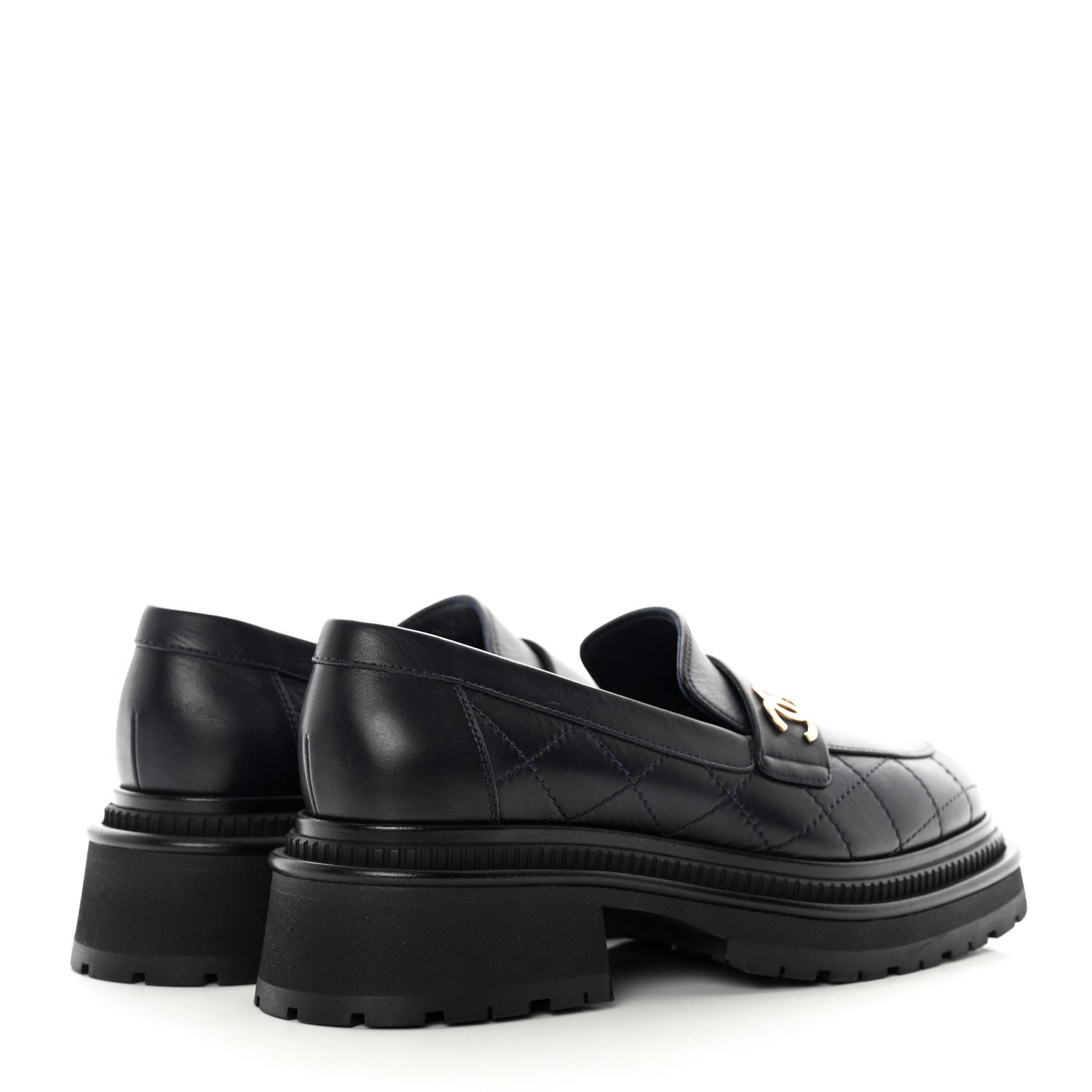 Chanel Calfskin Quilted CC Mocassin Loafers 37 Navy Blue 4 of 11