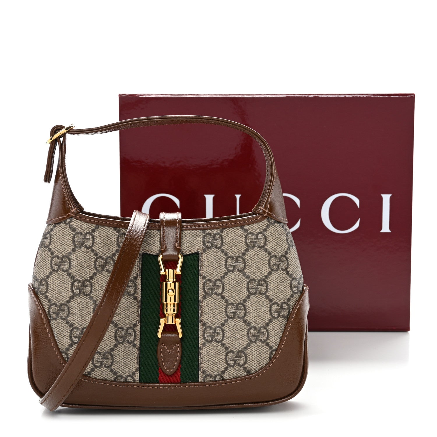 Gucci GG Supreme Monogram Azalea Calfskin Web Mini Jackie 1961 Hobo Beige Ebony Brown Sugar 12 of 12
