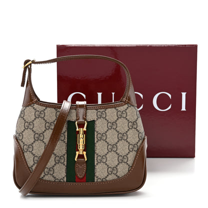 Gucci GG Supreme Monogram Azalea Calfskin Web Mini Jackie 1961 Hobo Beige Ebony Brown Sugar 12 of 12