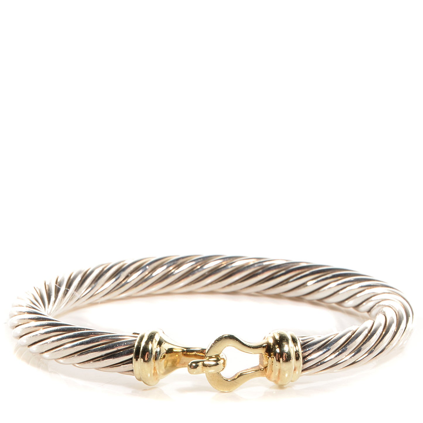 Sterling Silver 14K Yellow Gold 7mm Cable Classic Buckle Bracelet