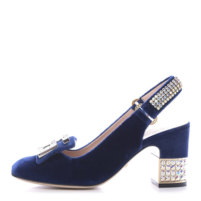 Gucci Velvet Crystal Square G Madelyn Slingbacks 36.5 Cobalt Blue 1 of 11