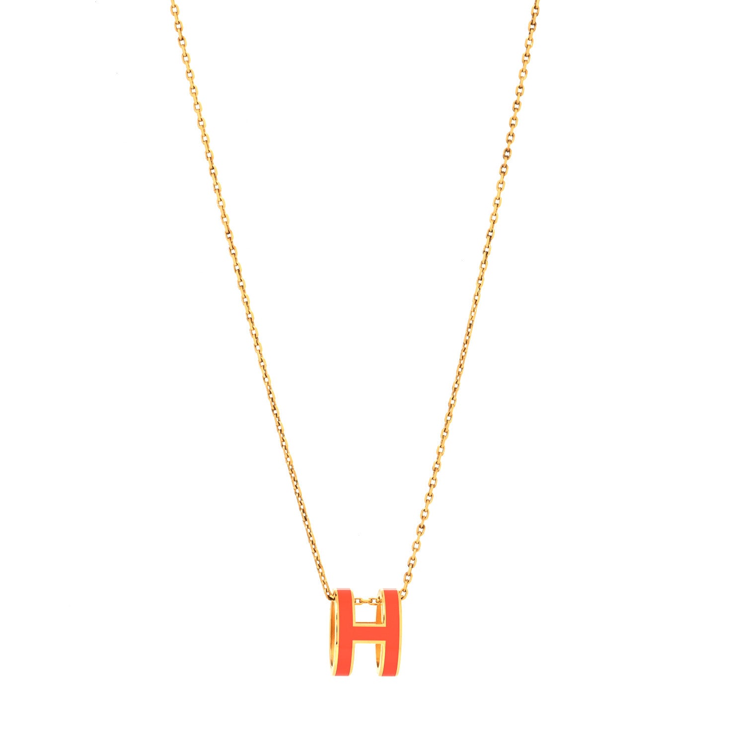 Hermes Lacquered Gold Mini Pop H Pendant Necklace Orange 1 of 5