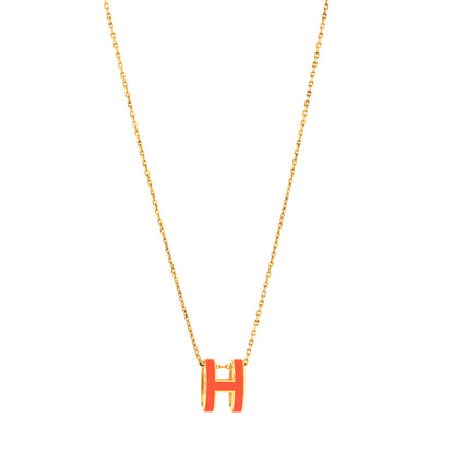 Hermes Lacquered Gold Mini Pop H Pendant Necklace Orange 1 of 5