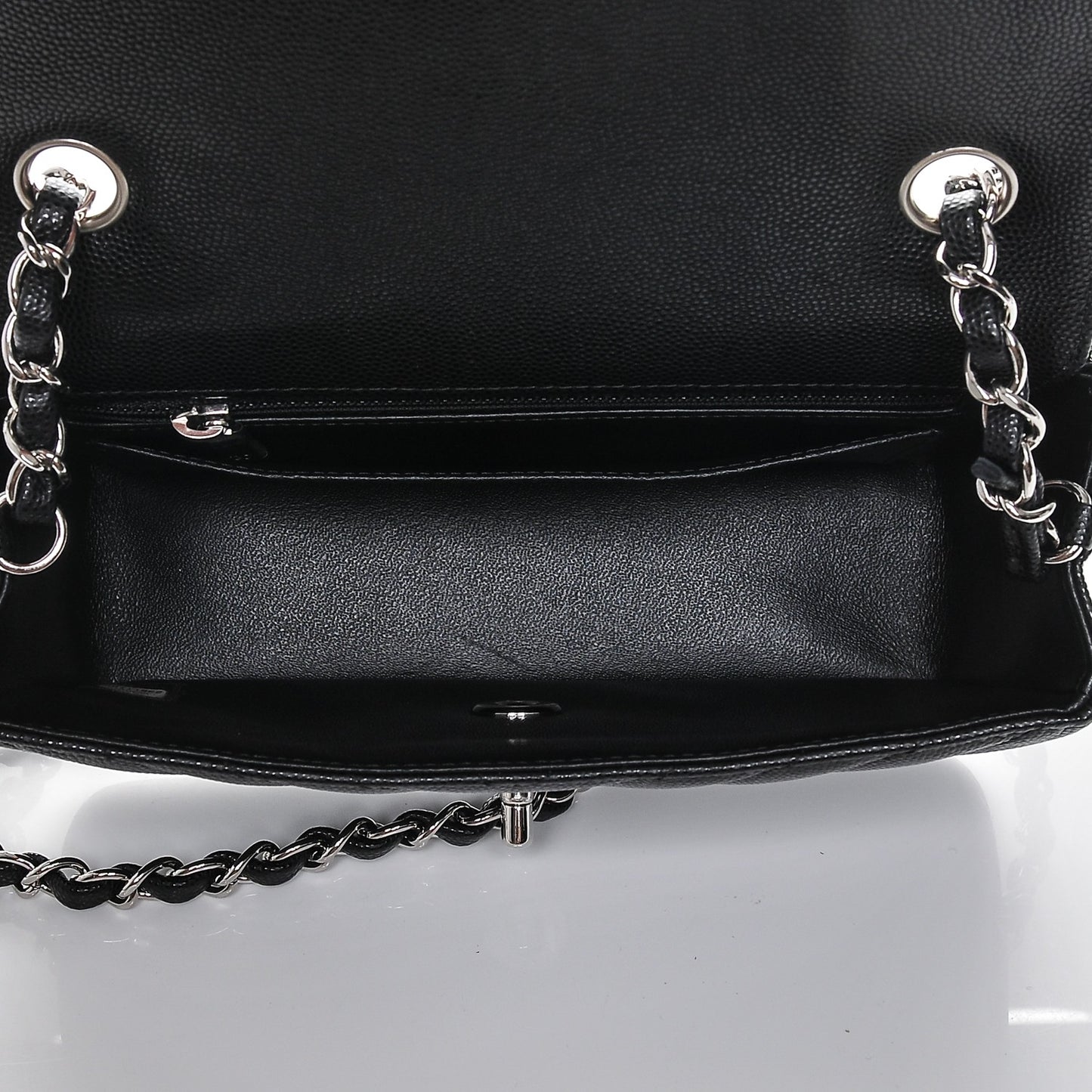 Caviar Chevron Quilted Mini Rectangular Flap Black