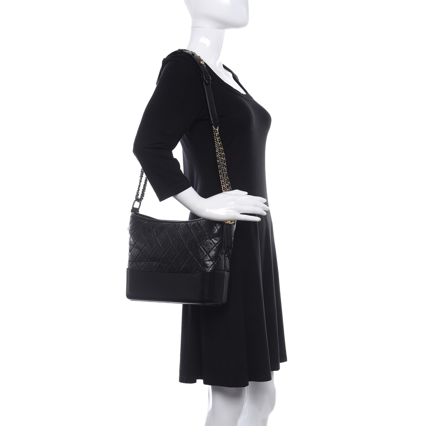 Aged Calfskin Quilted Medium Gabrielle Hobo Black