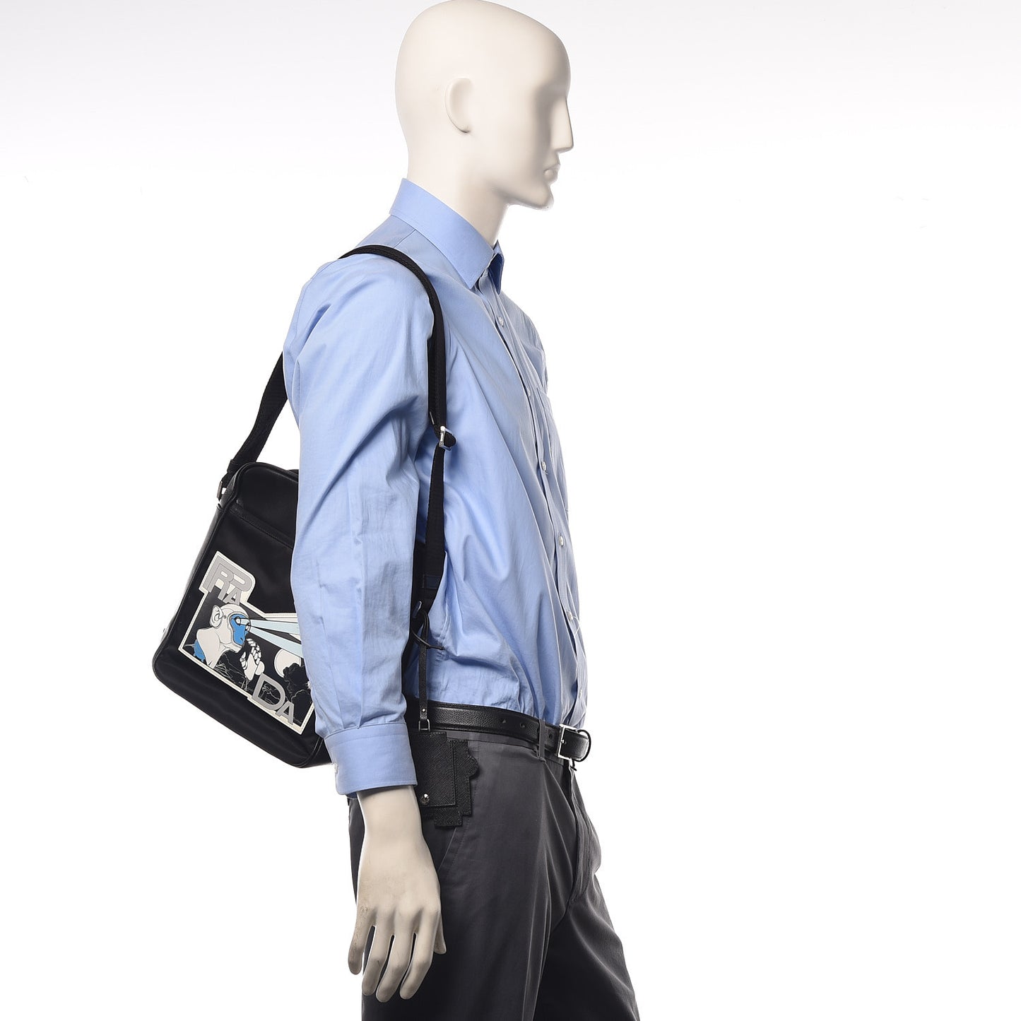 X JAMES JEAN Calfskin Nylon Robot Monkey Flat Messenger Black