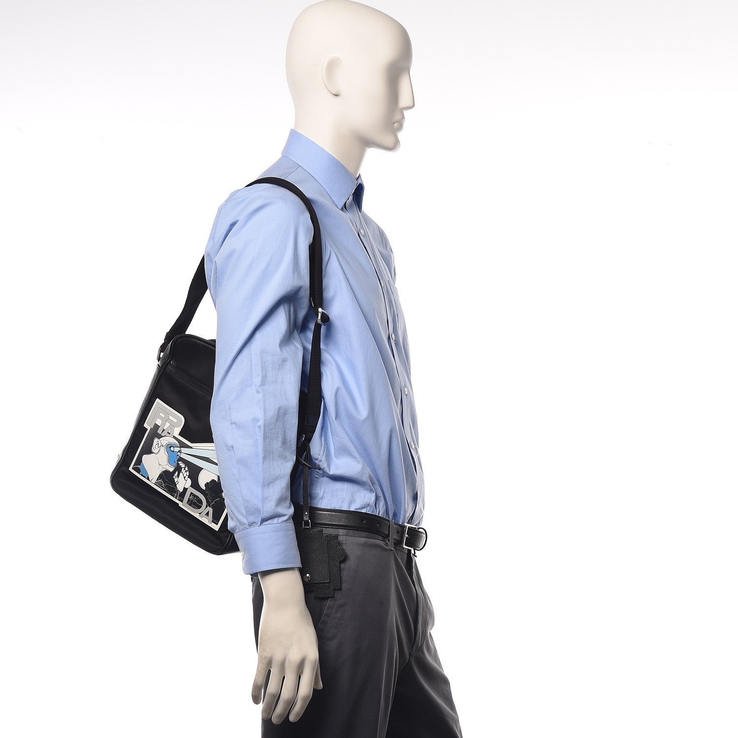 Prada X JAMES JEAN Calfskin Nylon Robot Monkey Flat Messenger Black 2 of 9