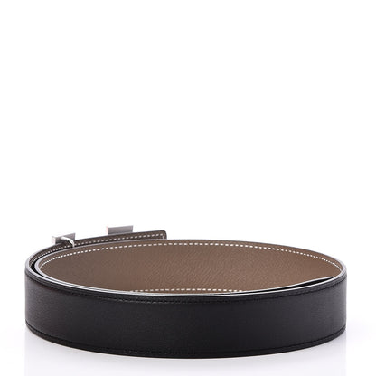 Hermes Swift Togo 32mm Guilloche H Belt 75 Black Etoupe 4 of 13