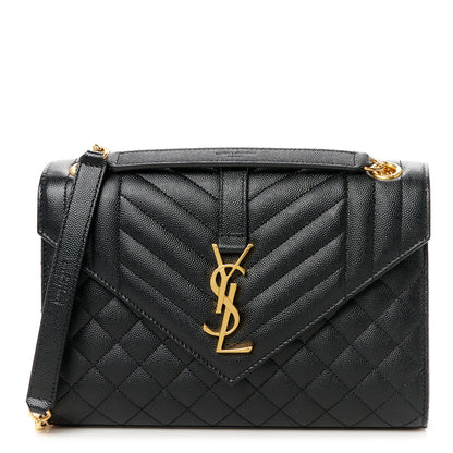 Saint Laurent Grain De Poudre Textured Mixed Matelasse Triquilt Medium Monogram Satchel Black 1 of 10