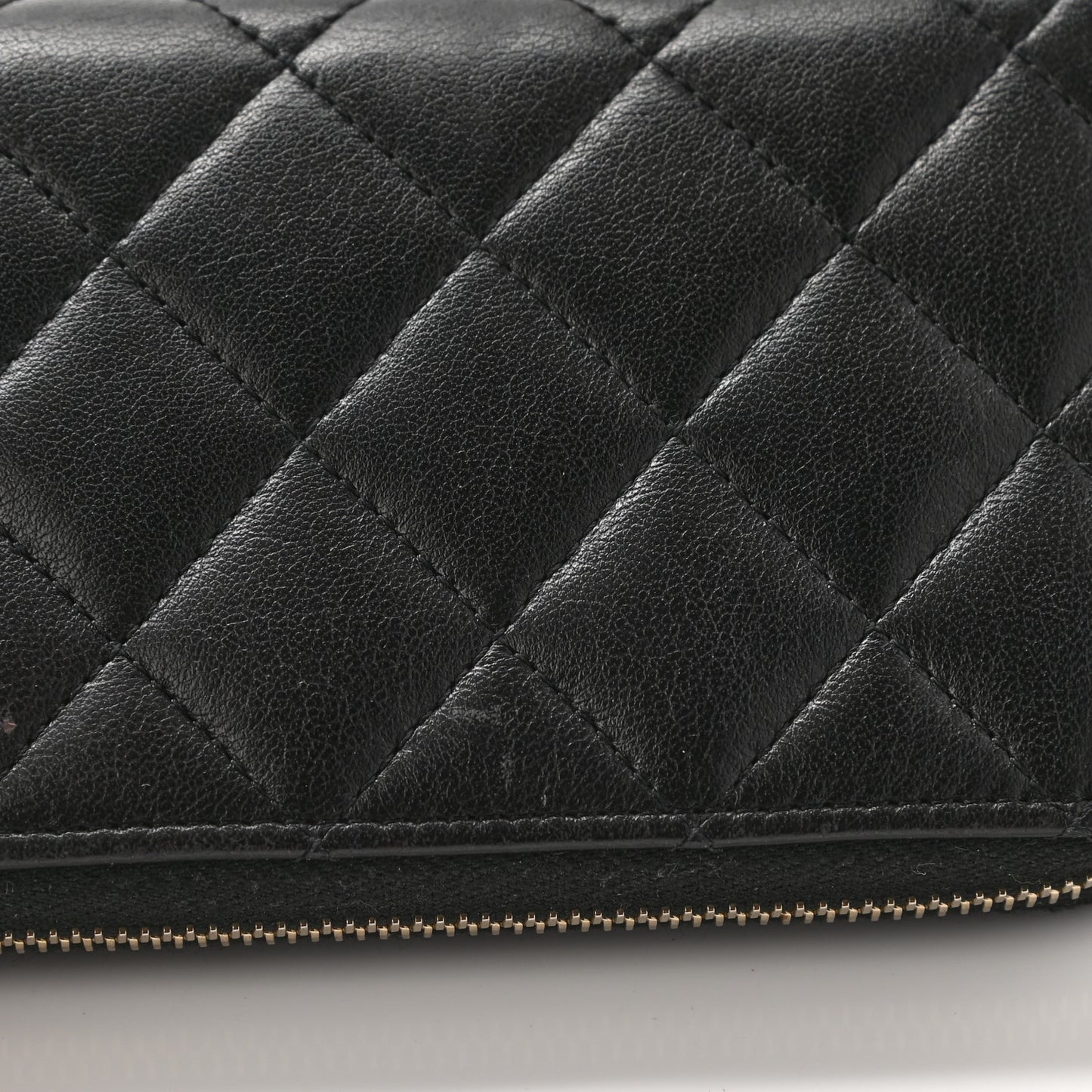 Lambskin Quilted Small Zip Around Wallet Black