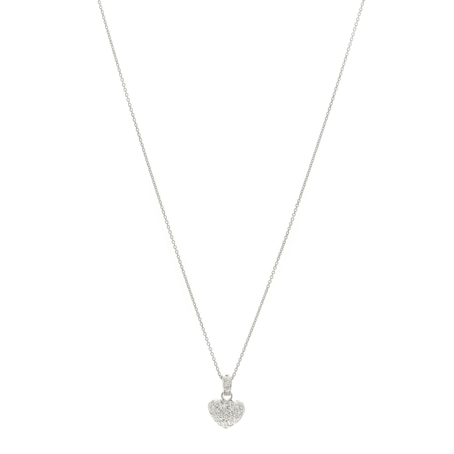18K White Gold Diamond .44ctw Tiny Treasures Puffed Heart Pendant Necklace