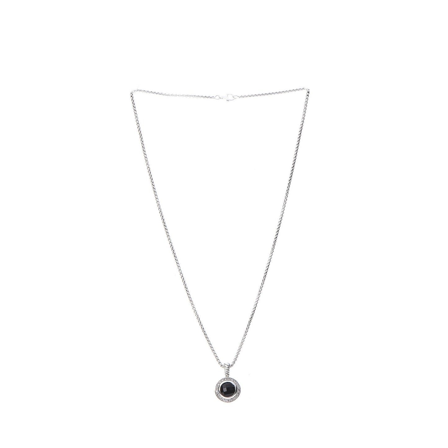 Sterling Silver Diamond Black Onyx 8mm Petite Cerise Pendant Cable Necklace