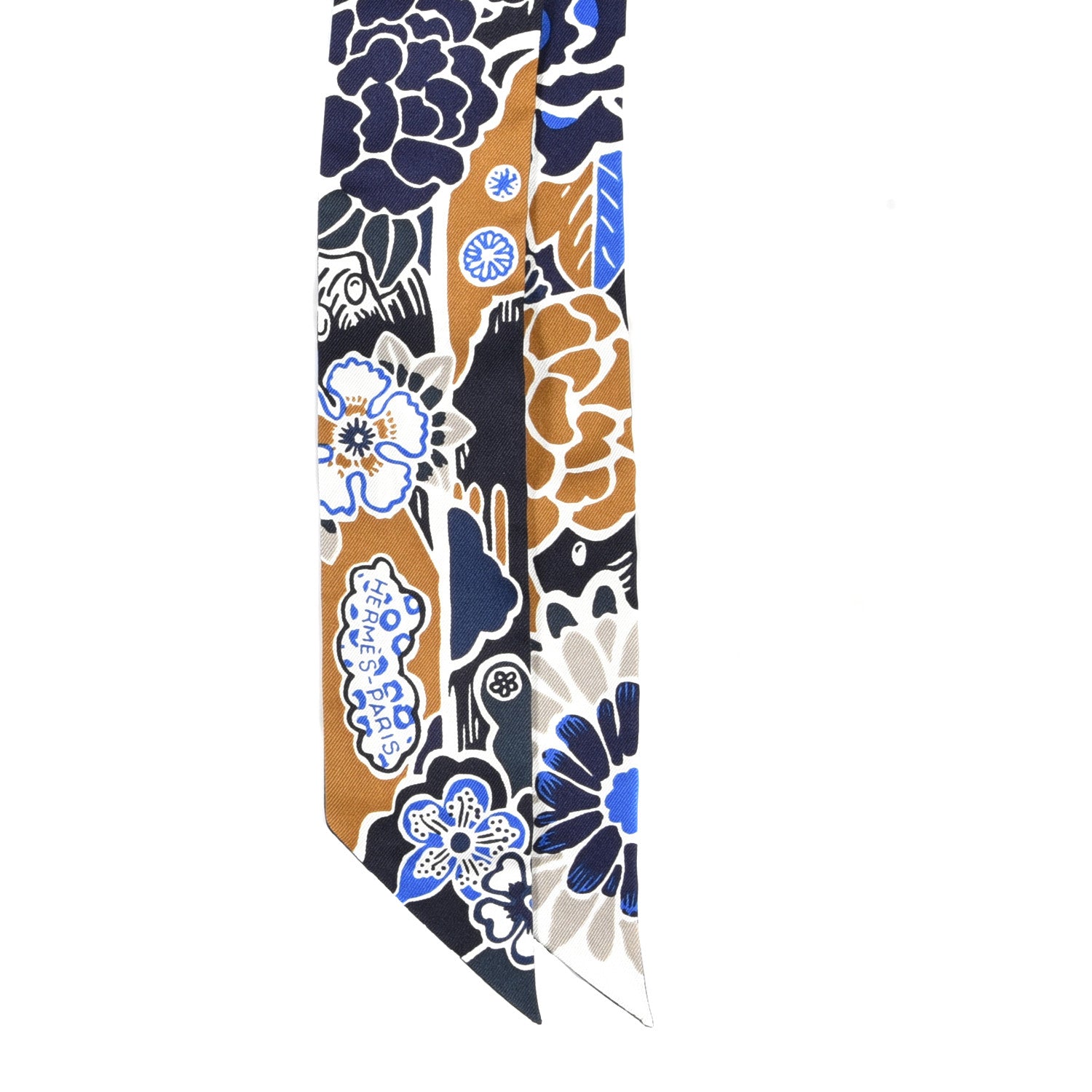 Hermes Silk Bingata Twilly Marine Tabac White 2 of 3