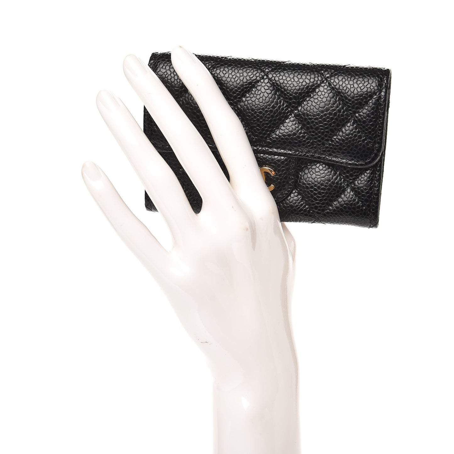 Caviar Quilted Flap Card Holder Black
