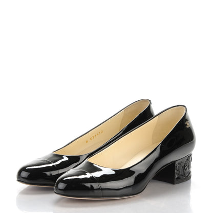 Chanel Patent Calfskin Camellia Cap Toe Pumps 37 Black 3 of 8