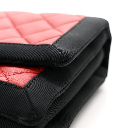 Chanel Lambskin Grosgrain Quilted Flap Red Black 14 of 17