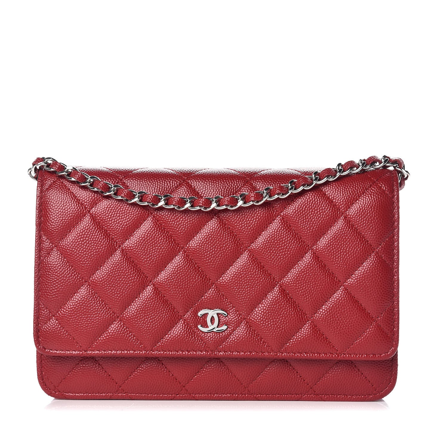Caviar Quilted Wallet On Chain WOC Dark Red