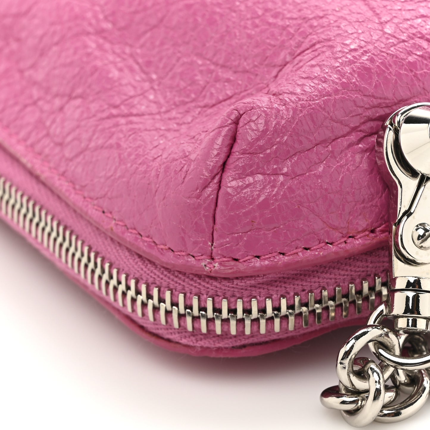Agneau Arena Classic Silver Hardware Pouch With A Chain Crossbody Rose Flamingo