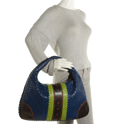Bottega Veneta Shiny Goatskin Intrecciato Karung Large Veneta Hobo Cobalt 2 of 9
