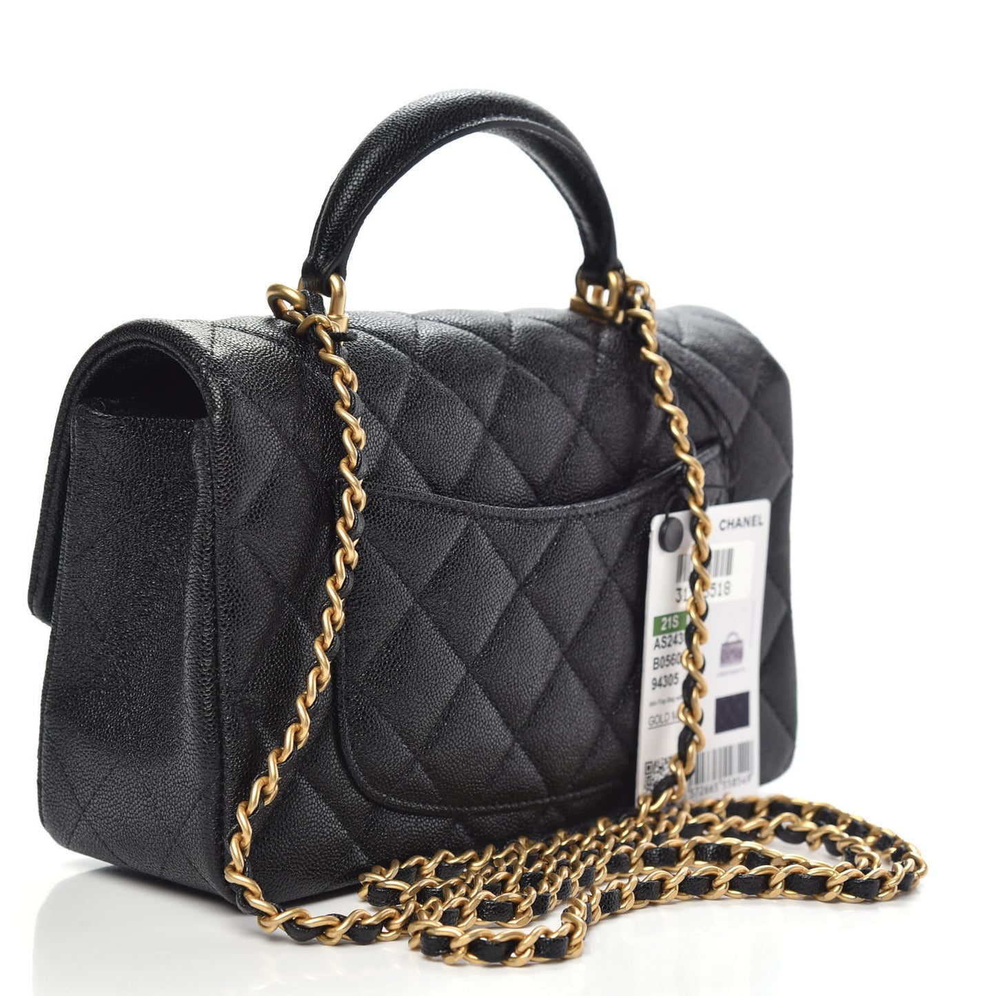 Caviar Quilted Mini Top Handle Rectangular Flap Black