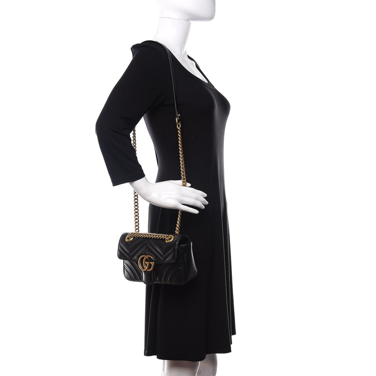 Calfskin Matelasse Mini GG Marmont Shoulder Bag Black