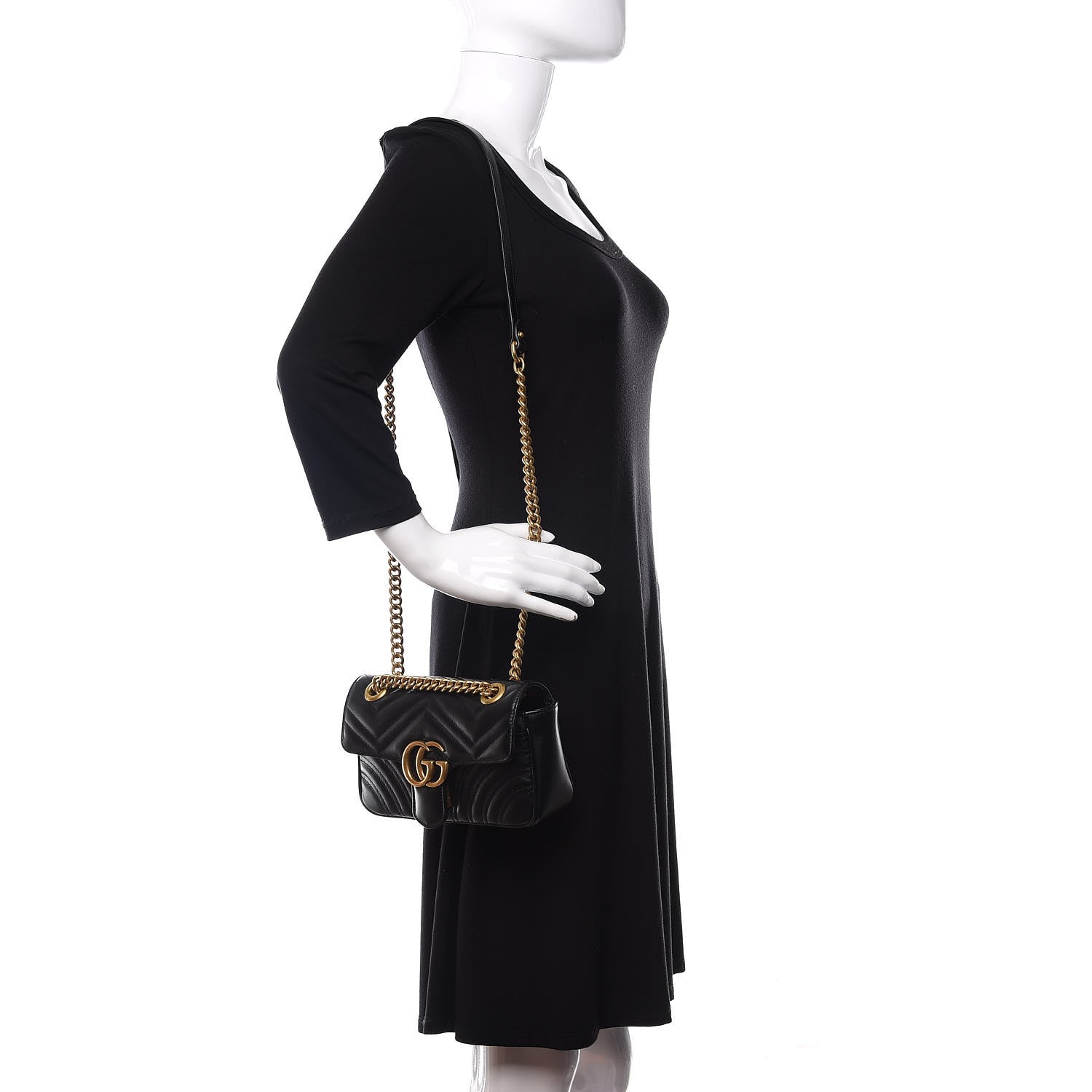 Gucci Calfskin Matelasse Mini GG Marmont Shoulder Bag Black 2 of 12
