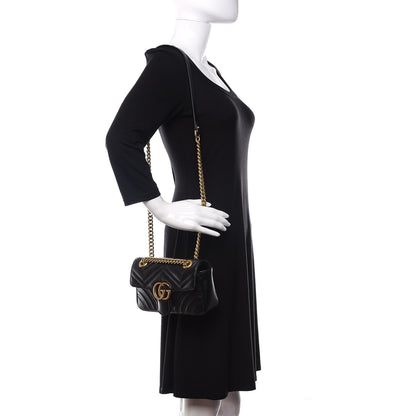 Gucci Calfskin Matelasse Mini GG Marmont Shoulder Bag Black 2 of 12