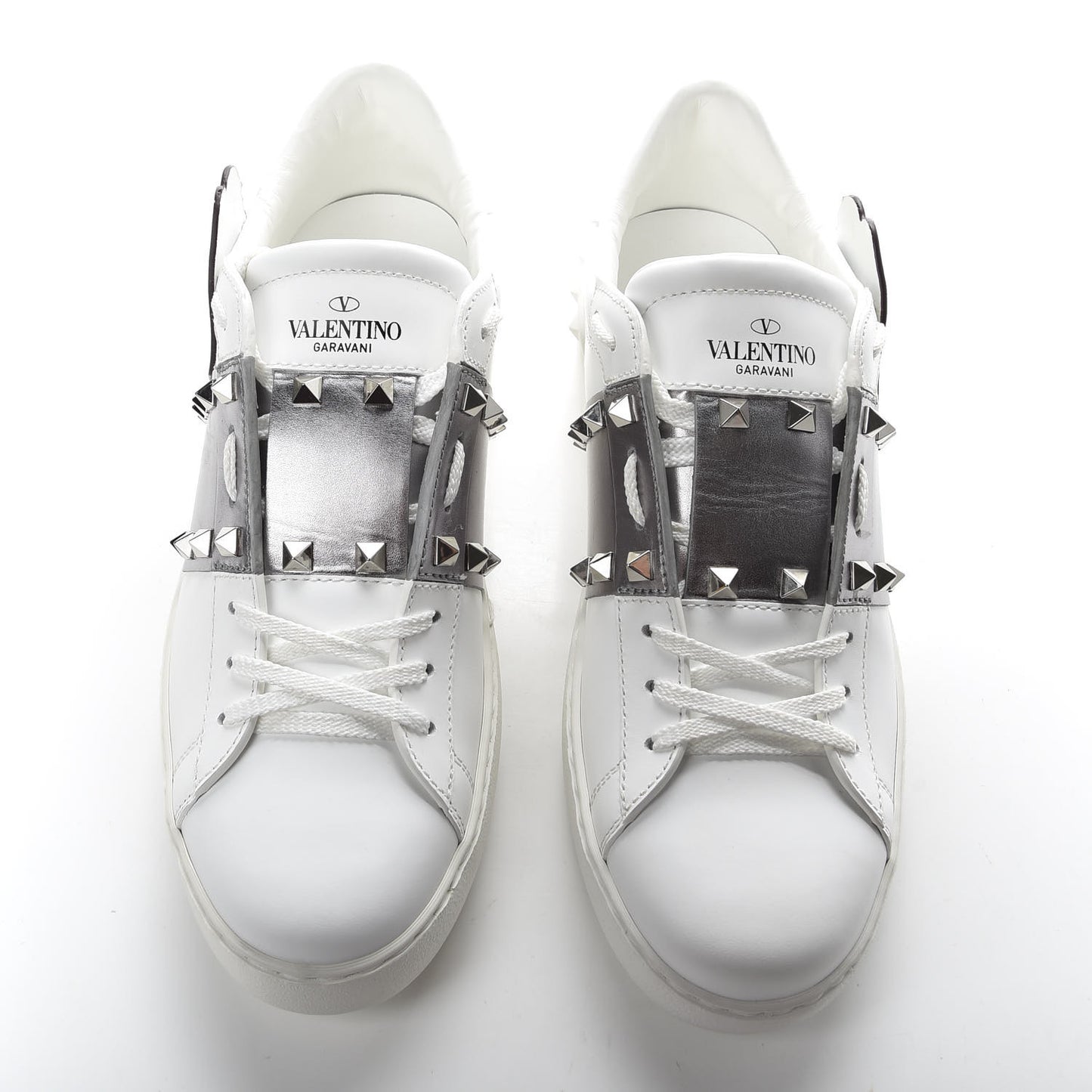 X UNDERCOVER Calfskin Butterfly Womens Rockstud Untitled Open Sneakers 39 White Silver