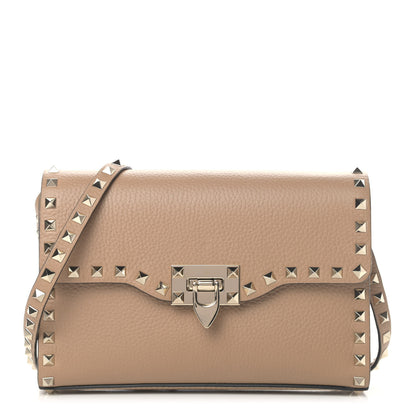 Valentino Garavani Pebbled Calfskin Medium Rockstud Flip Lock Crossbody Bag Deep Alpaca 1 of 7