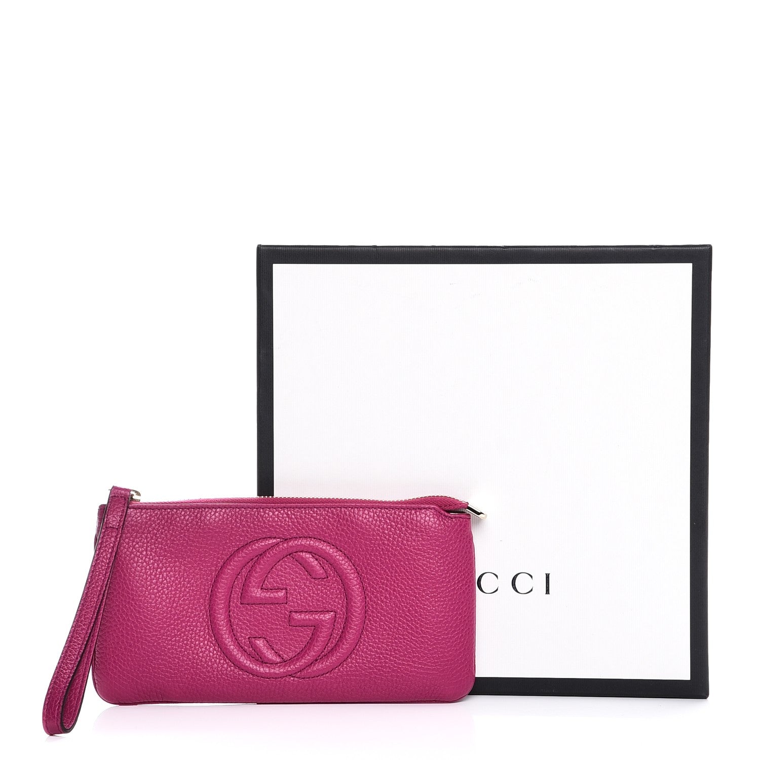 Gucci Pebbled Calfskin Soho Wristlet Bright Bougainvillea 8 of 8
