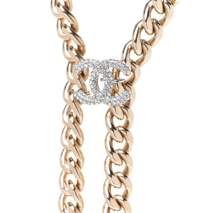 Chanel Chain Link Crystal CC Dog Tag Charm Necklace Gold 5 of 7