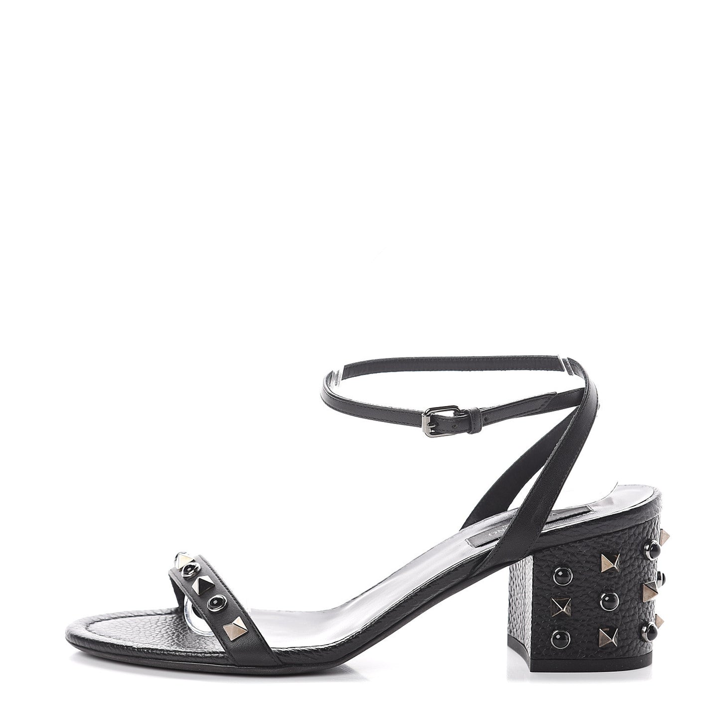 Pebbled Calfskin Rockstud Rolling 60mm City Sandals 38 Black