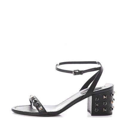 Valentino Garavani Pebbled Calfskin Rockstud Rolling 60mm City Sandals 38 Black 1 of 7