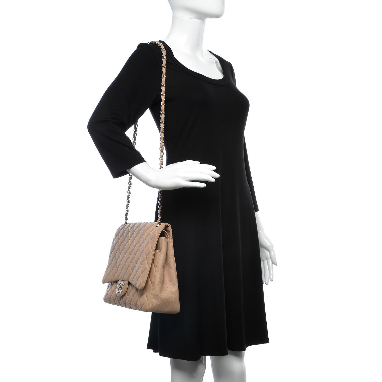 Chanel Caviar Quilted Maxi Double Flap Beige 2 of 14