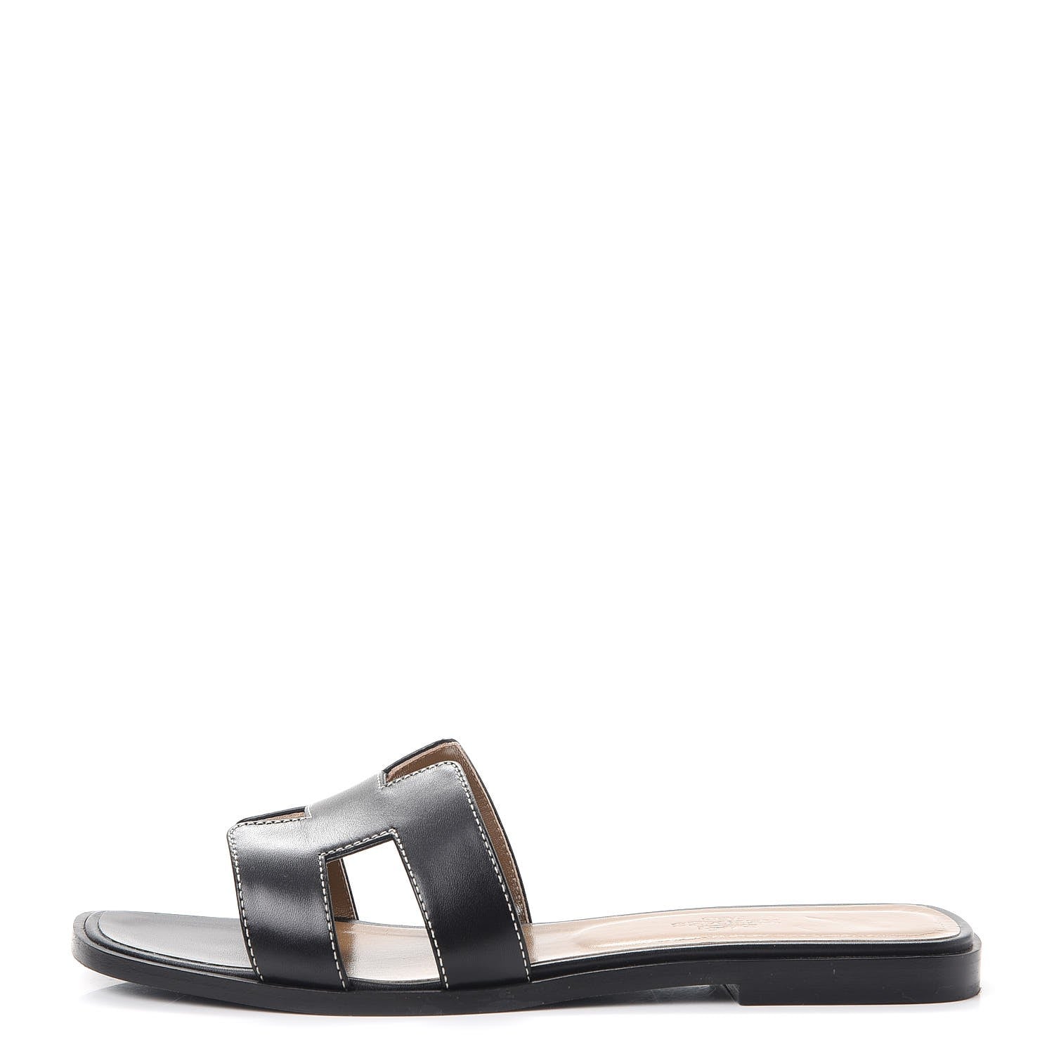 Hermes Box Calfskin Oran Sandals 38 Black 1 of 14