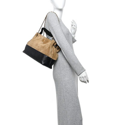Chanel Suede Calfskin Shiny Lambskin Quilted Small Coco Base Shopping Bag Beige Black 3 of 12