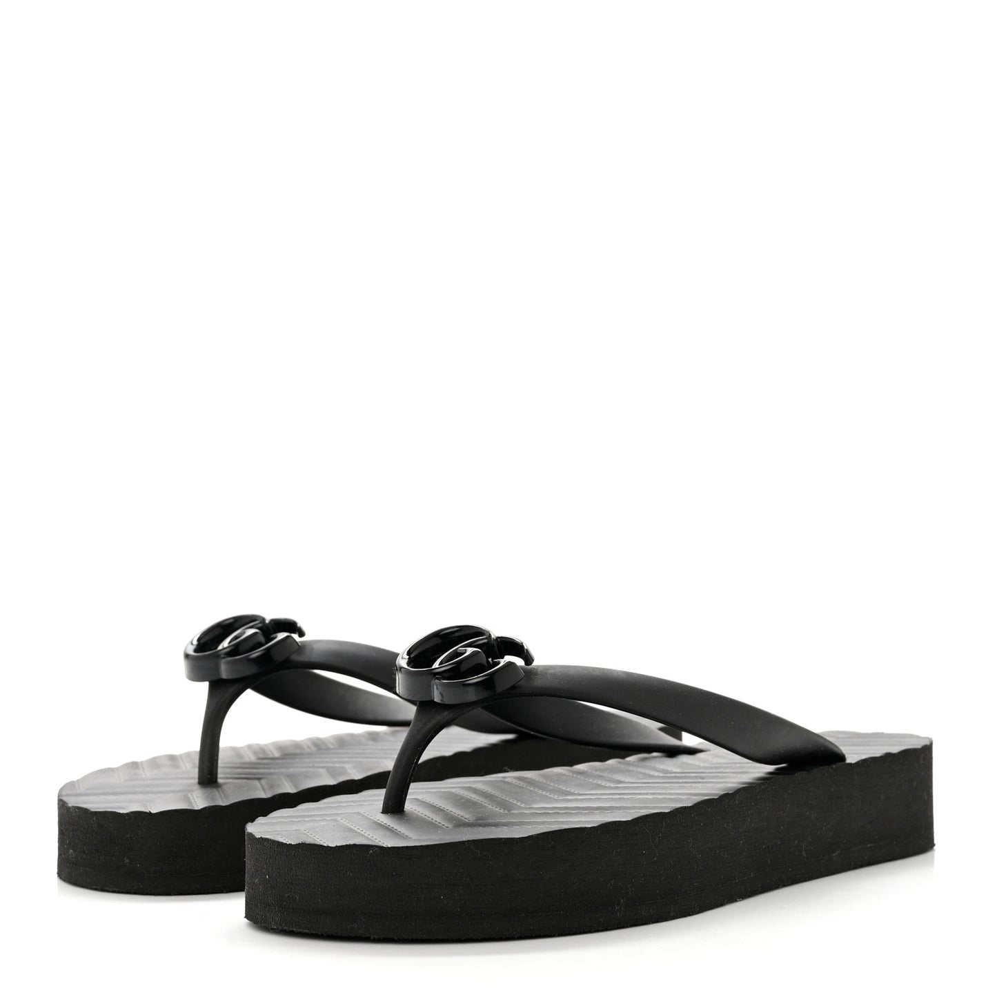 Rubber Chevron Womens GG Thong Sandals 38 Black