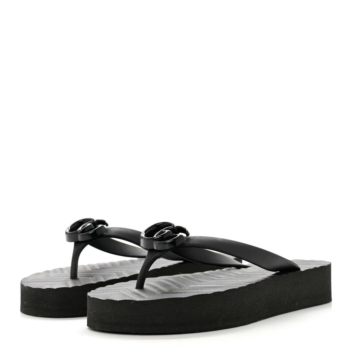 Gucci Rubber Chevron Womens GG Thong Sandals 38 Black 3 of 8