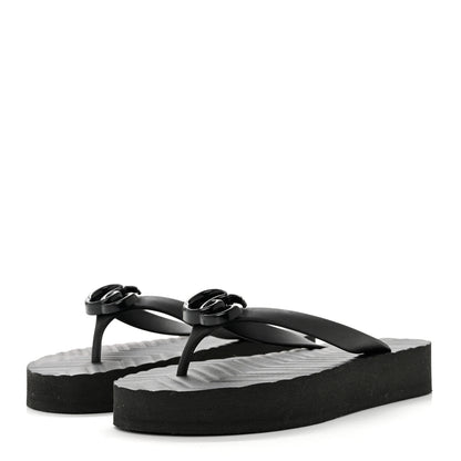 Gucci Rubber Chevron Womens GG Thong Sandals 38 Black 3 of 8