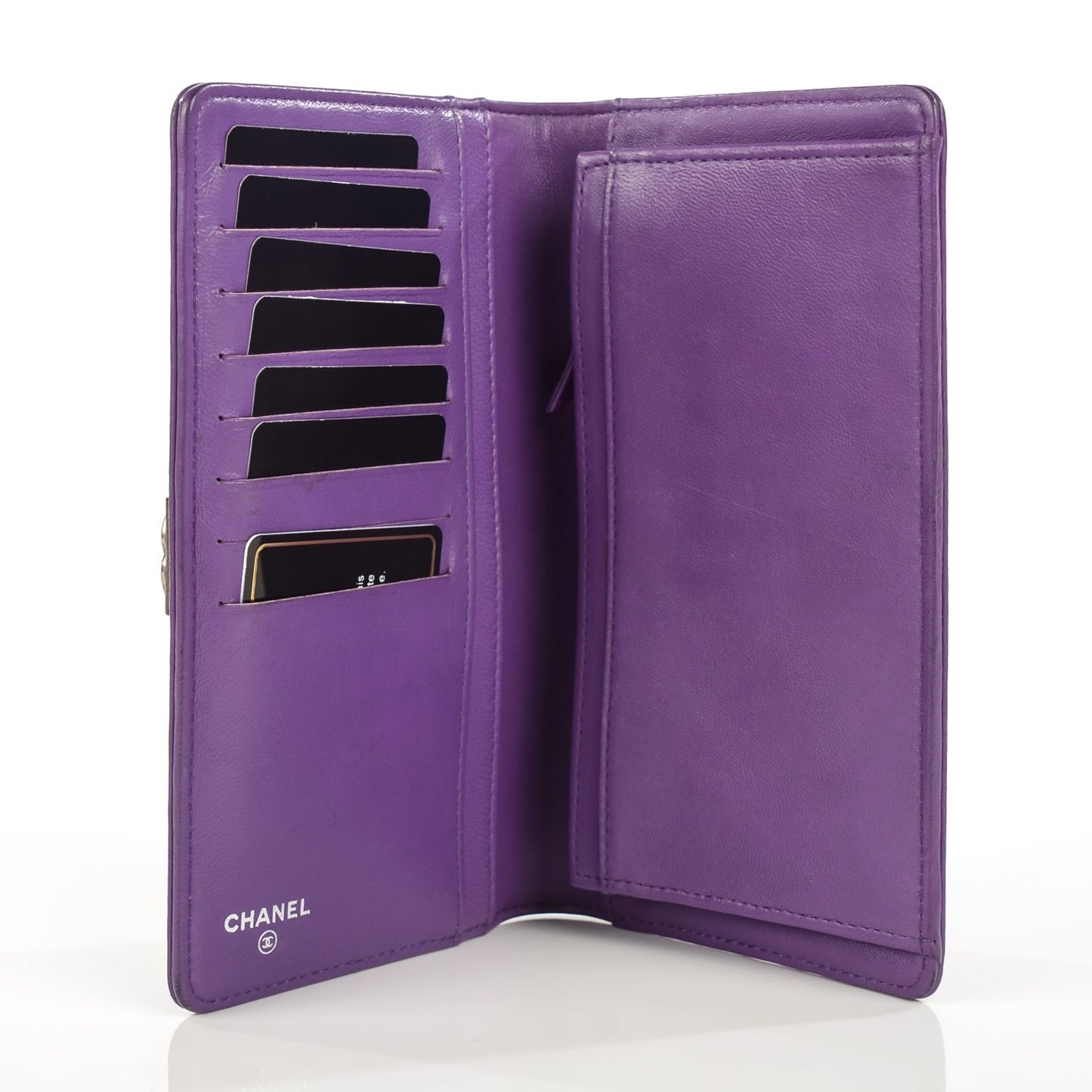 Lambskin Quilted Boy Yen Wallet Purple