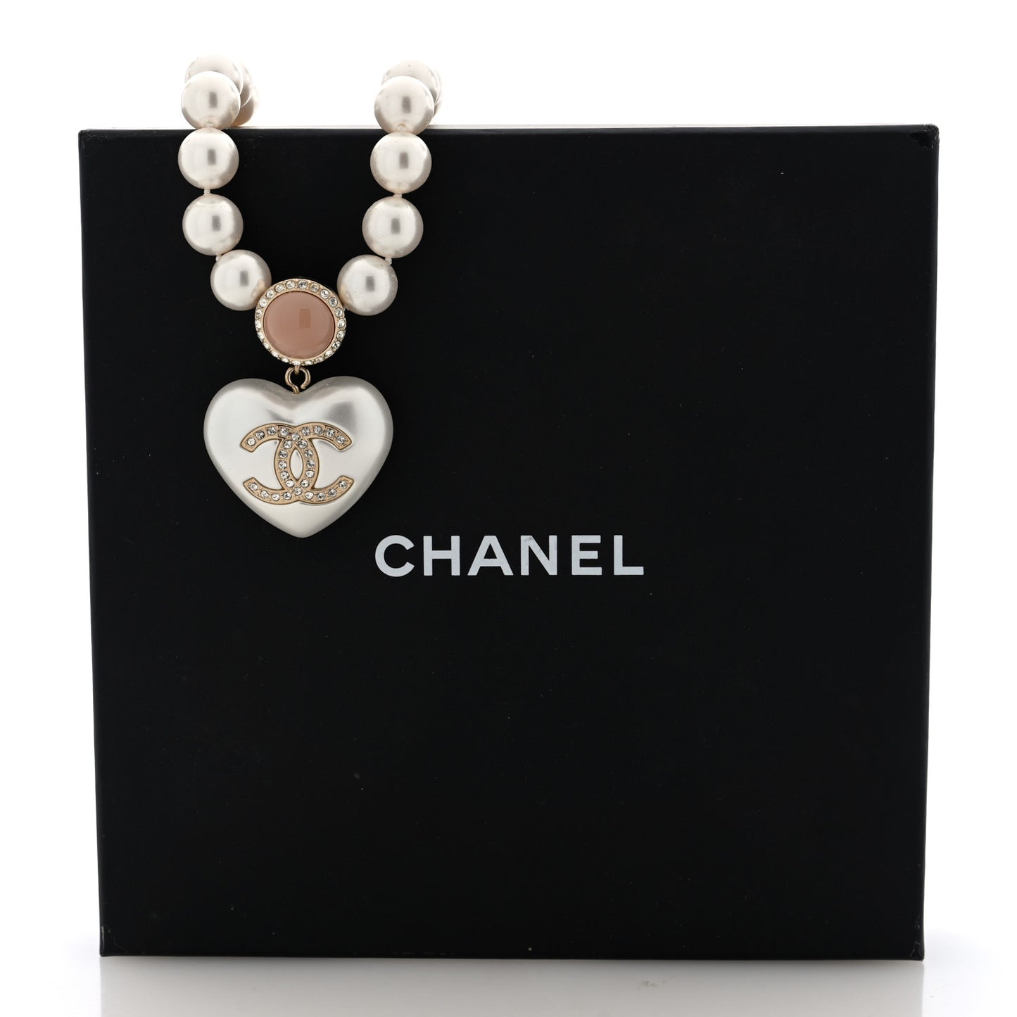 Pearl Crystal CC Heart Short Necklace Gold Pearly White Pink