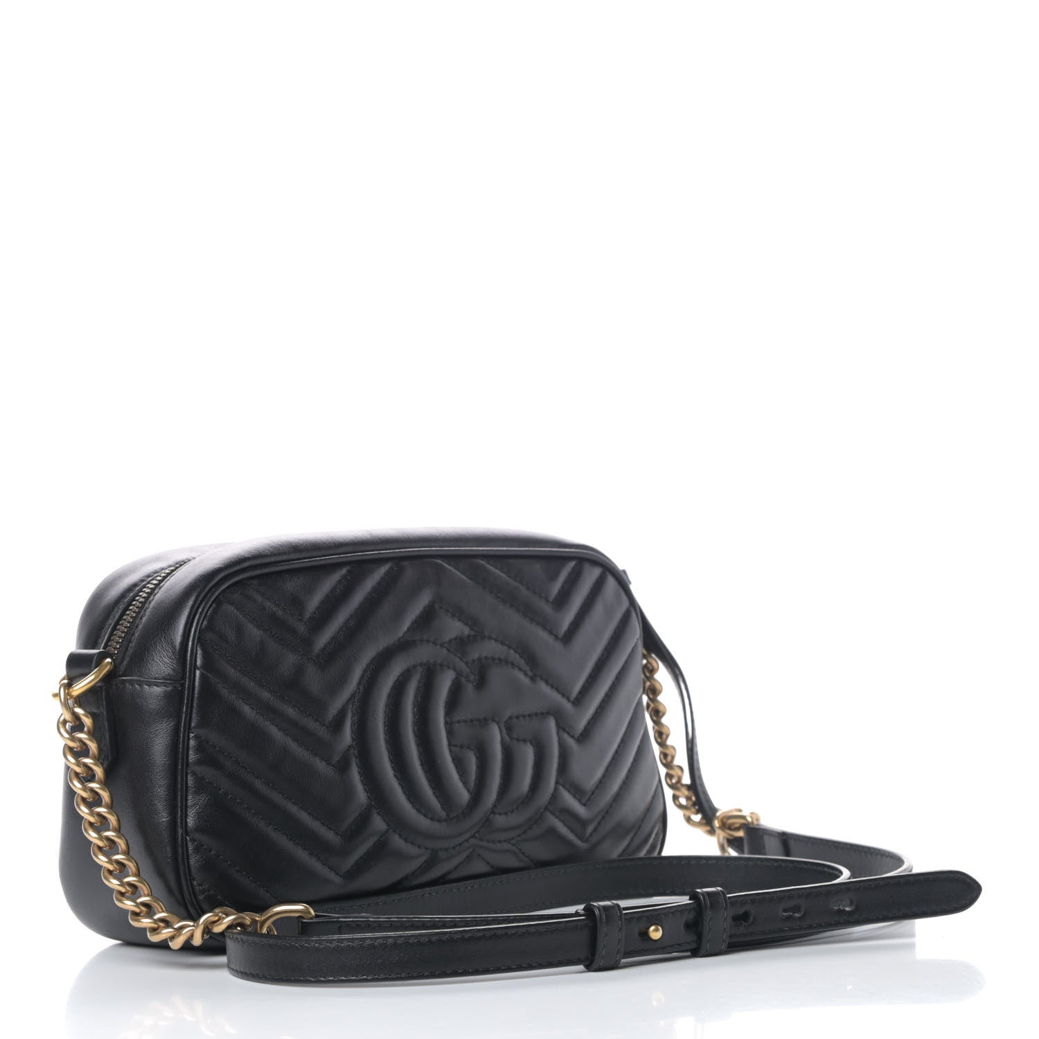 Gucci Calfskin Matelasse Small GG Marmont Chain Shoulder Bag Black 2 of 8