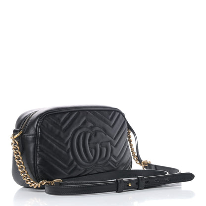 Gucci Calfskin Matelasse Small GG Marmont Chain Shoulder Bag Black 2 of 8