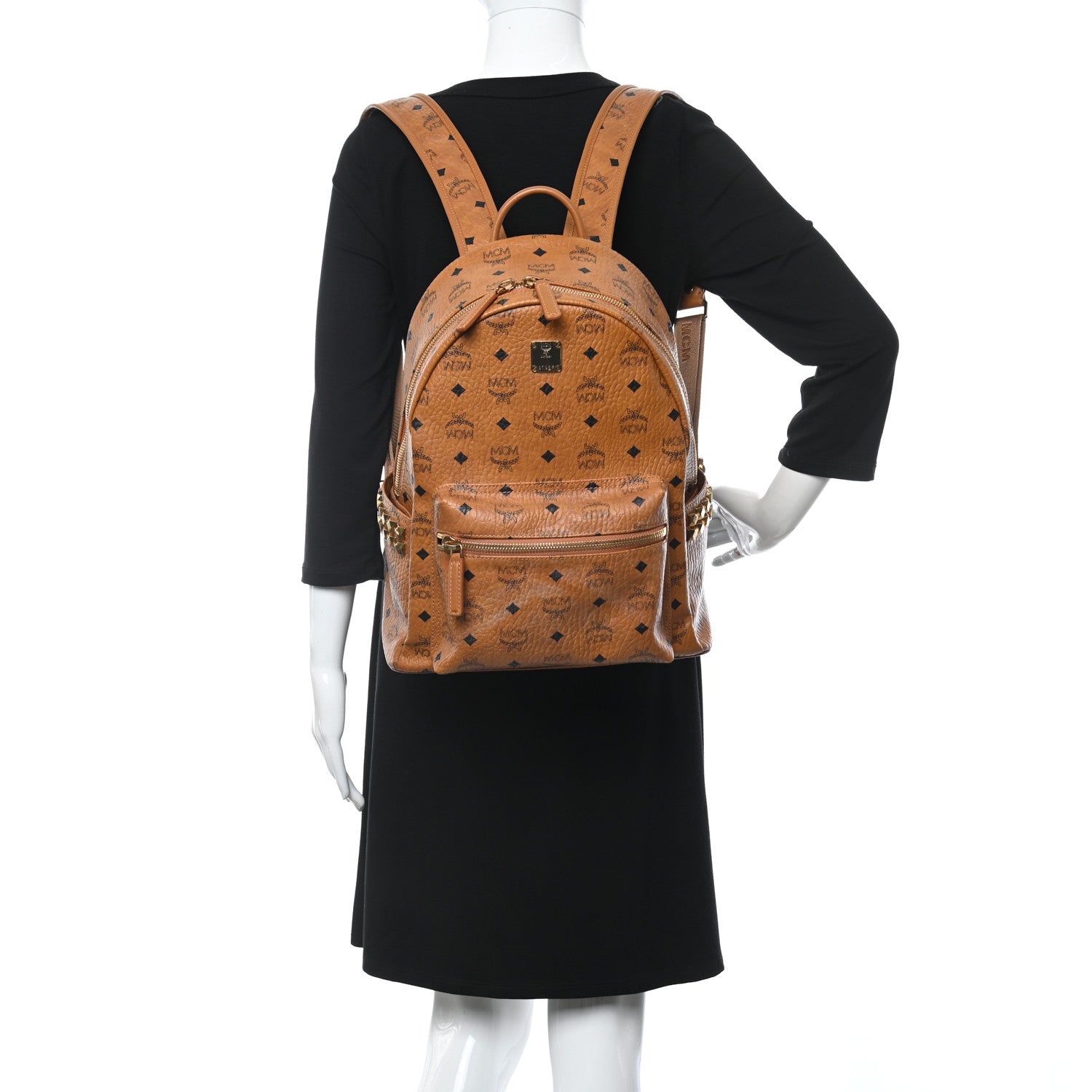 MCM Visetos Small Side Stud Stark Backpack Cognac 3 of 9